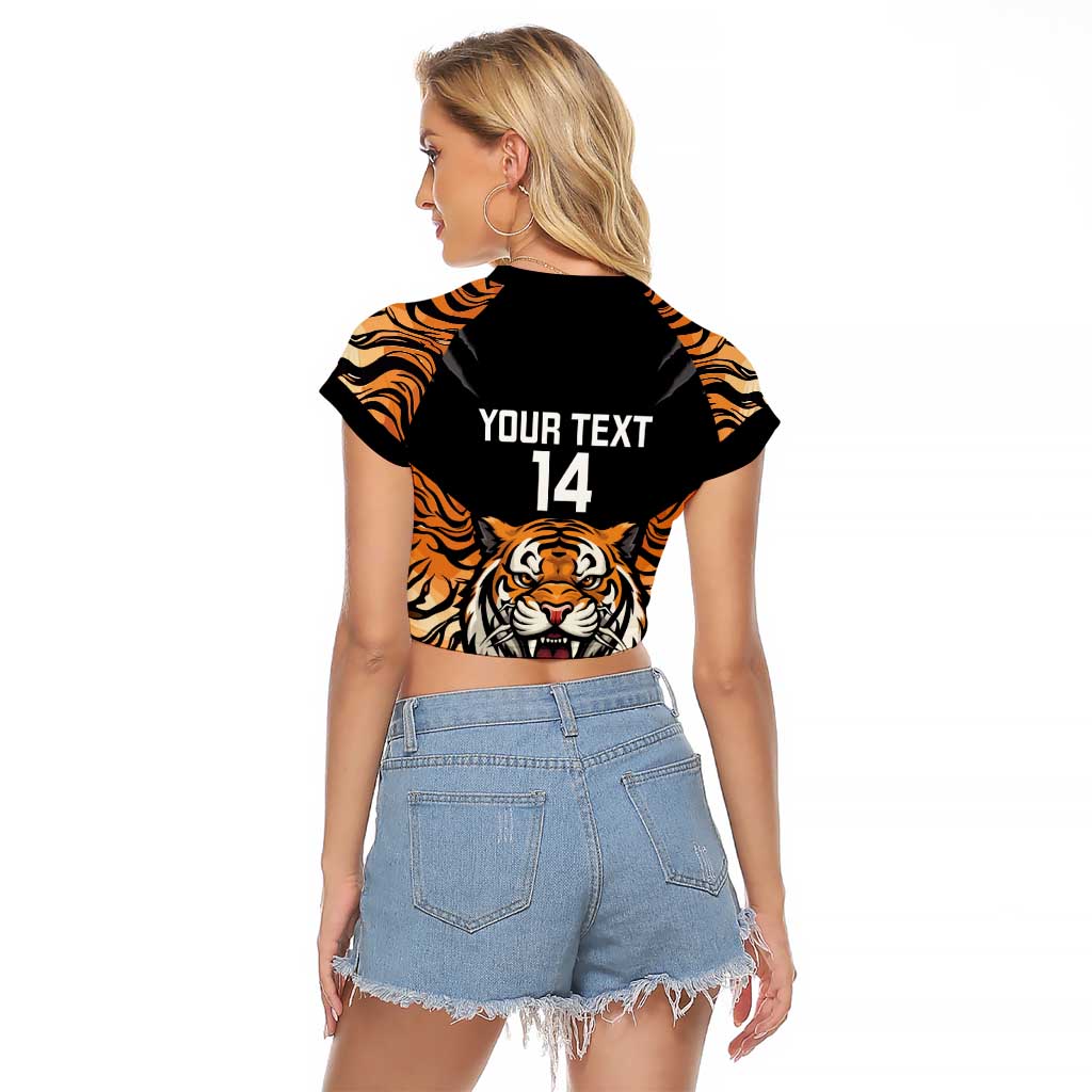 Brisbane Rugby Custom Raglan Cropped T Shirt Go Tigers Skin Pattern - Aussie Hoodie
