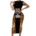 Brisbane Rugby Custom Short Sleeve Bodycon Dress Go Tigers Skin Pattern - Aussie Hoodie