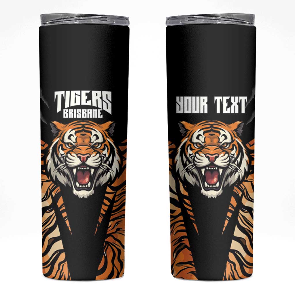 Brisbane Rugby Custom Skinny Tumbler Go Tigers Skin Pattern - Aussie Hoodie
