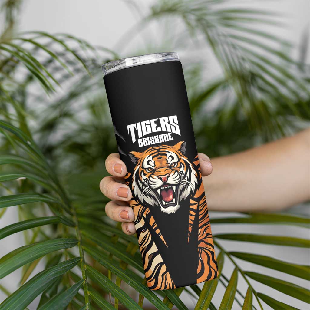 Brisbane Rugby Custom Skinny Tumbler Go Tigers Skin Pattern - Aussie Hoodie