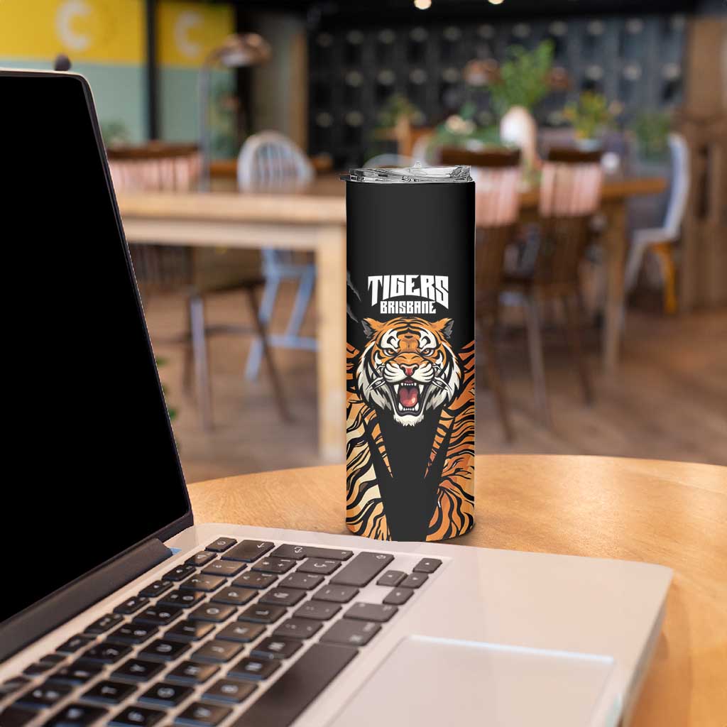 Brisbane Rugby Custom Skinny Tumbler Go Tigers Skin Pattern - Aussie Hoodie