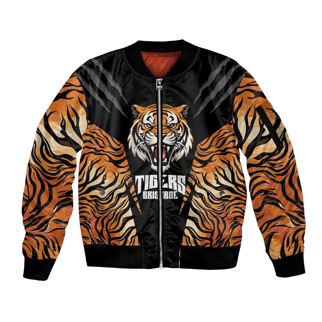 Brisbane Rugby Custom Sleeve Zip Bomber Jacket Go Tigers Skin Pattern - Aussie Hoodie