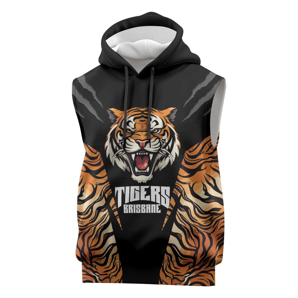 Brisbane Rugby Custom Sleeveless Hoodie Go Tigers Skin Pattern - Aussie Hoodie