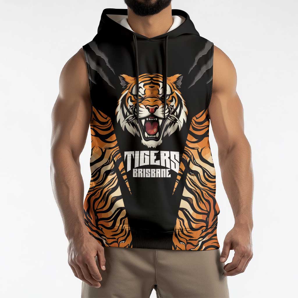 Brisbane Rugby Custom Sleeveless Hoodie Go Tigers Skin Pattern - Aussie Hoodie