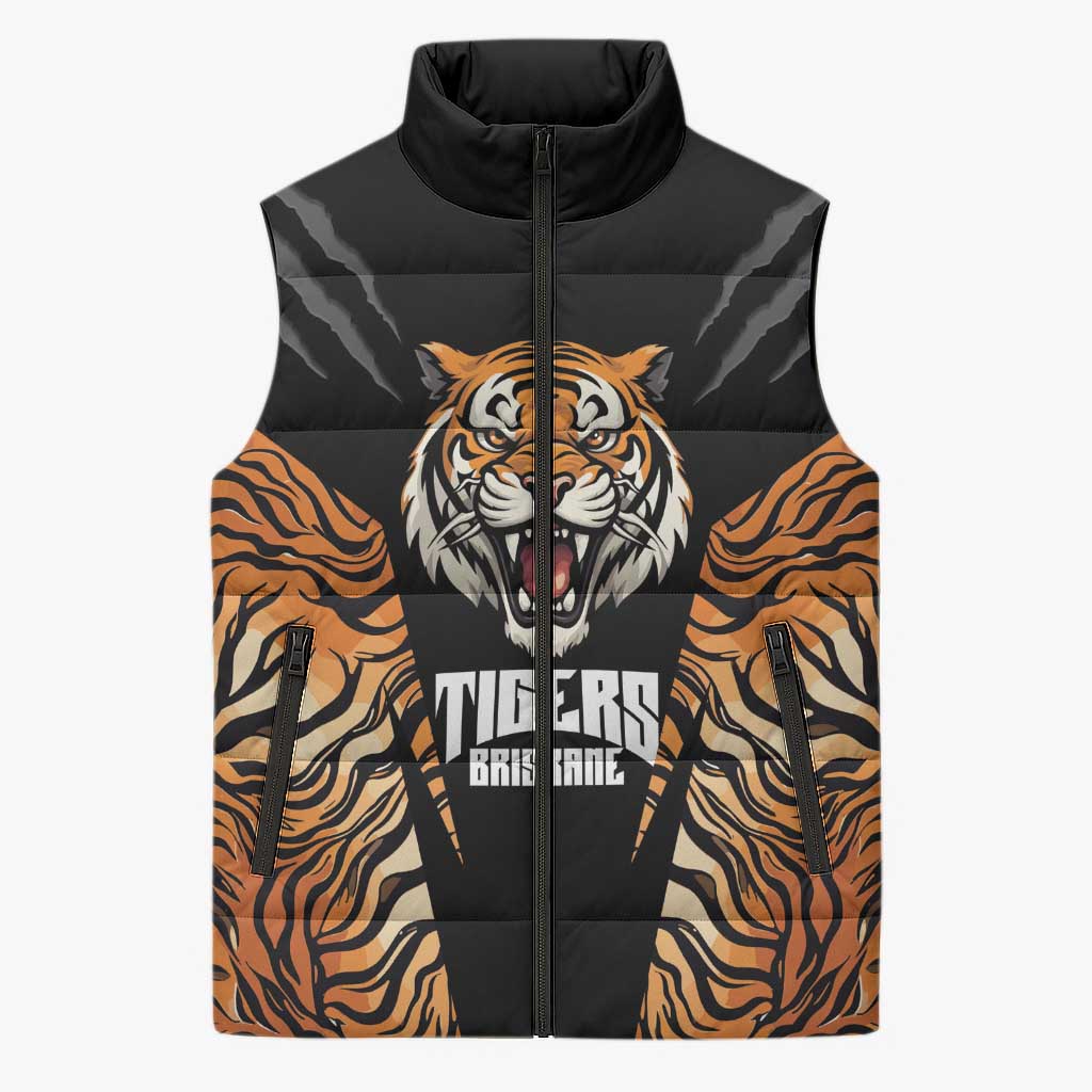 Brisbane Rugby Custom Sleeveless Puffer Jacket Go Tigers Skin Pattern - Aussie Hoodie