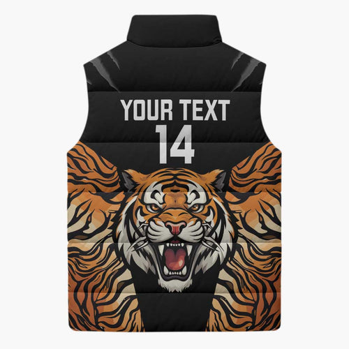 Brisbane Rugby Custom Sleeveless Puffer Jacket Go Tigers Skin Pattern - Aussie Hoodie