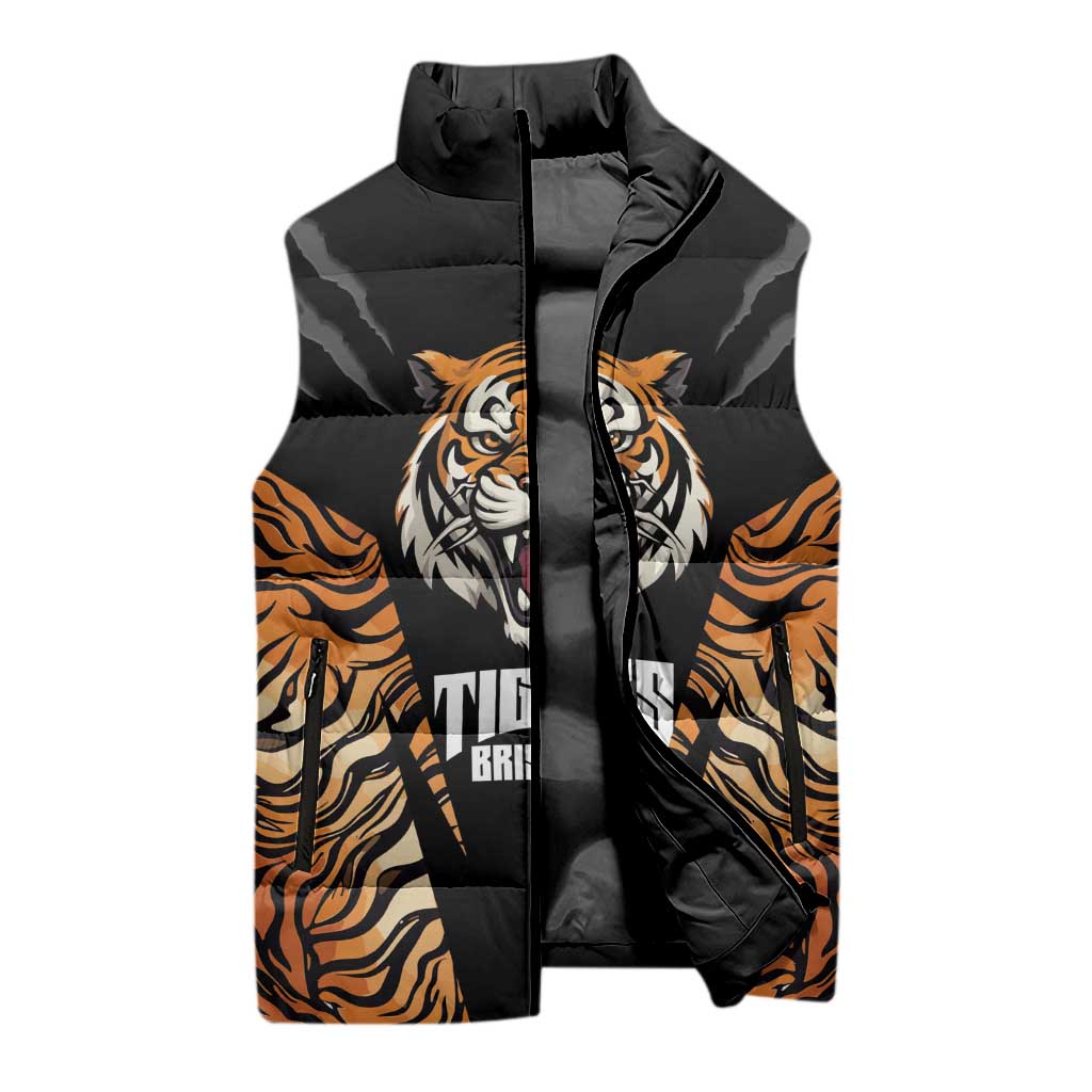 Brisbane Rugby Custom Sleeveless Puffer Jacket Go Tigers Skin Pattern - Aussie Hoodie