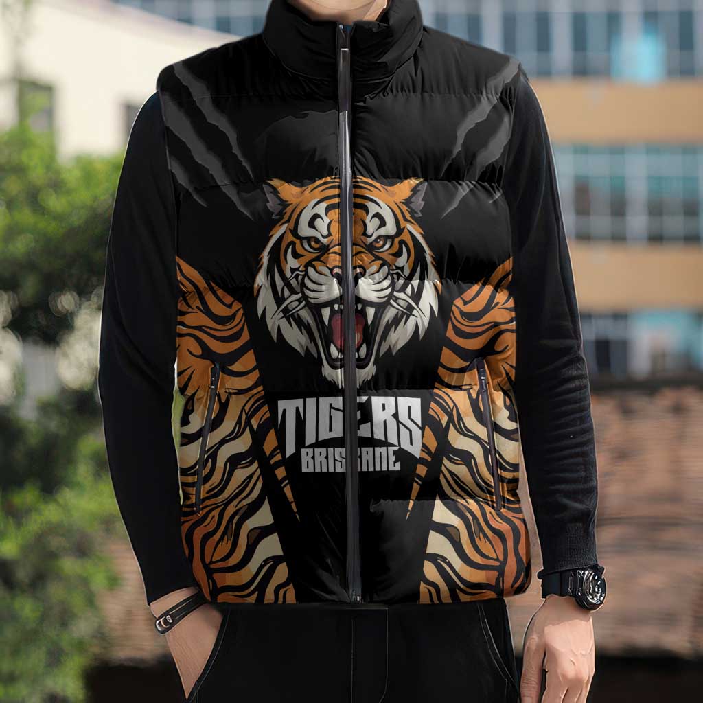Brisbane Rugby Custom Sleeveless Puffer Jacket Go Tigers Skin Pattern - Aussie Hoodie