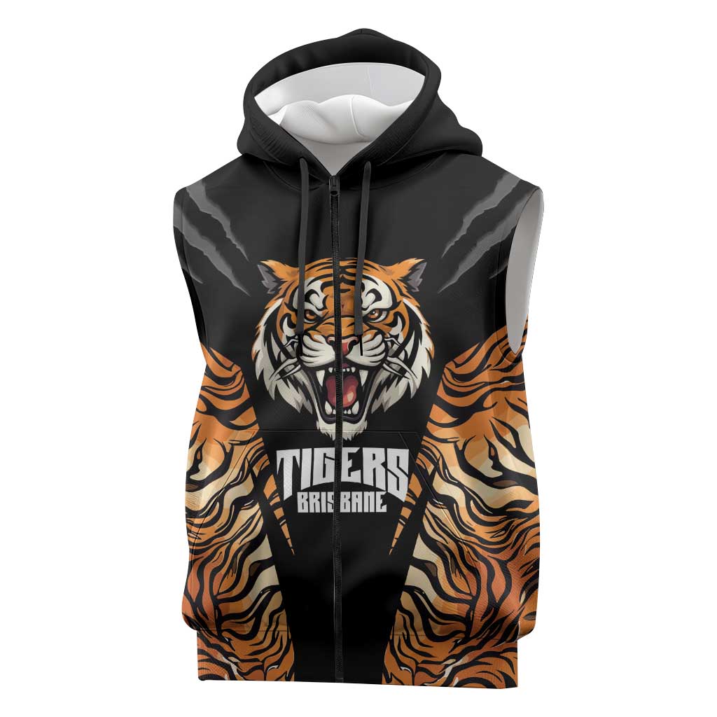Brisbane Rugby Custom Sleeveless Zip Hoodie Go Tigers Skin Pattern LT14