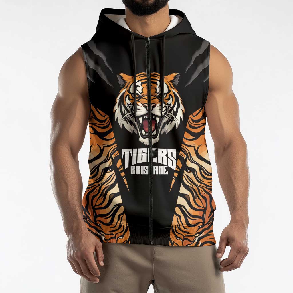 Brisbane Rugby Custom Sleeveless Zip Hoodie Go Tigers Skin Pattern LT14