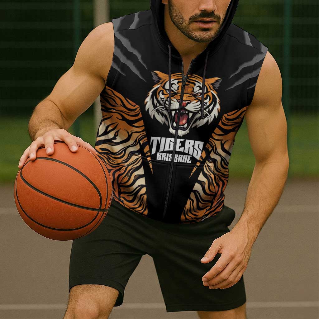 Brisbane Rugby Custom Sleeveless Zip Hoodie Go Tigers Skin Pattern LT14