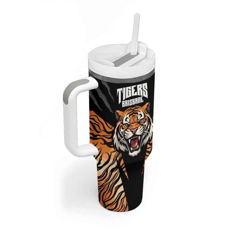 Brisbane Rugby Custom Tumbler With Handle Go Tigers Skin Pattern - Aussie Hoodie