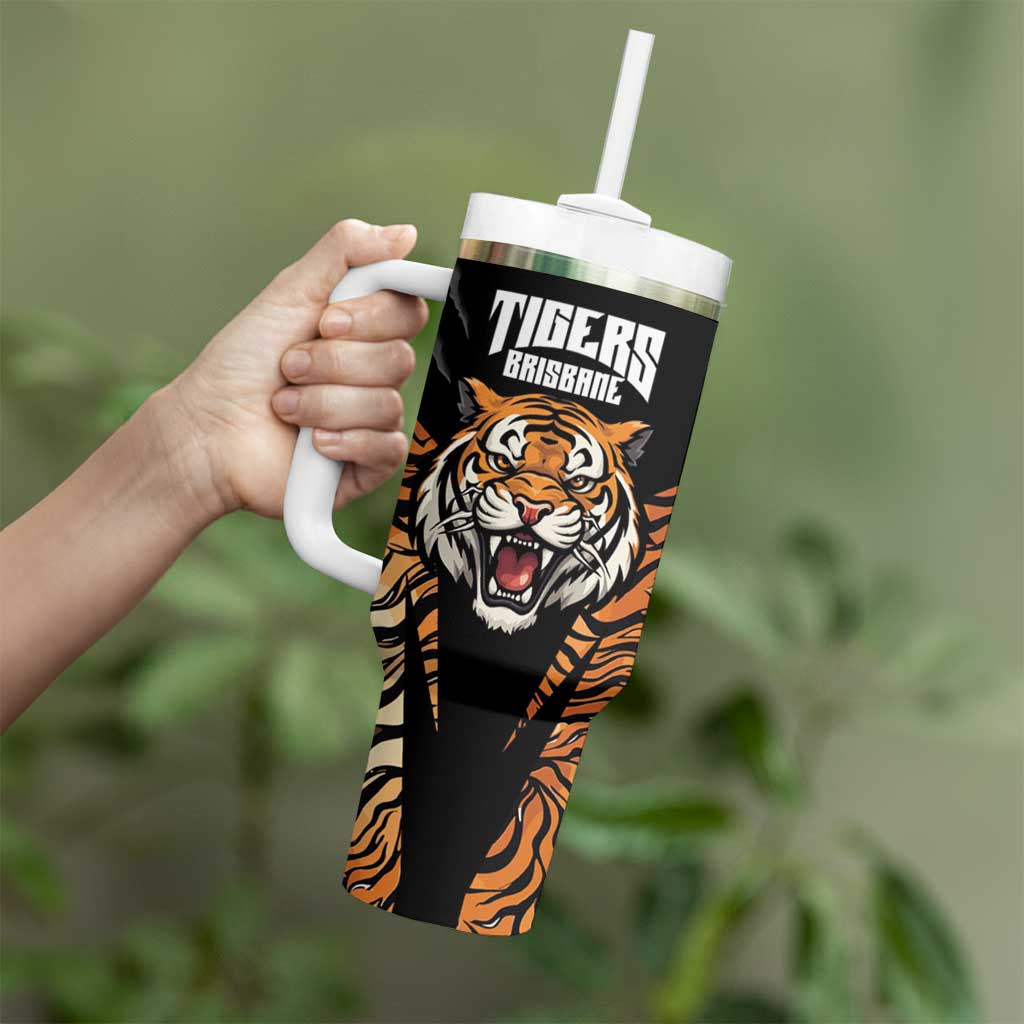 Brisbane Rugby Custom Tumbler With Handle Go Tigers Skin Pattern - Aussie Hoodie