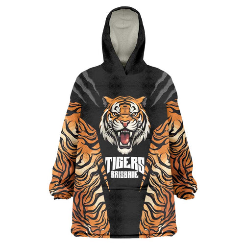 Brisbane Rugby Custom Wearable Blanket Hoodie Go Tigers Skin Pattern - Aussie Hoodie