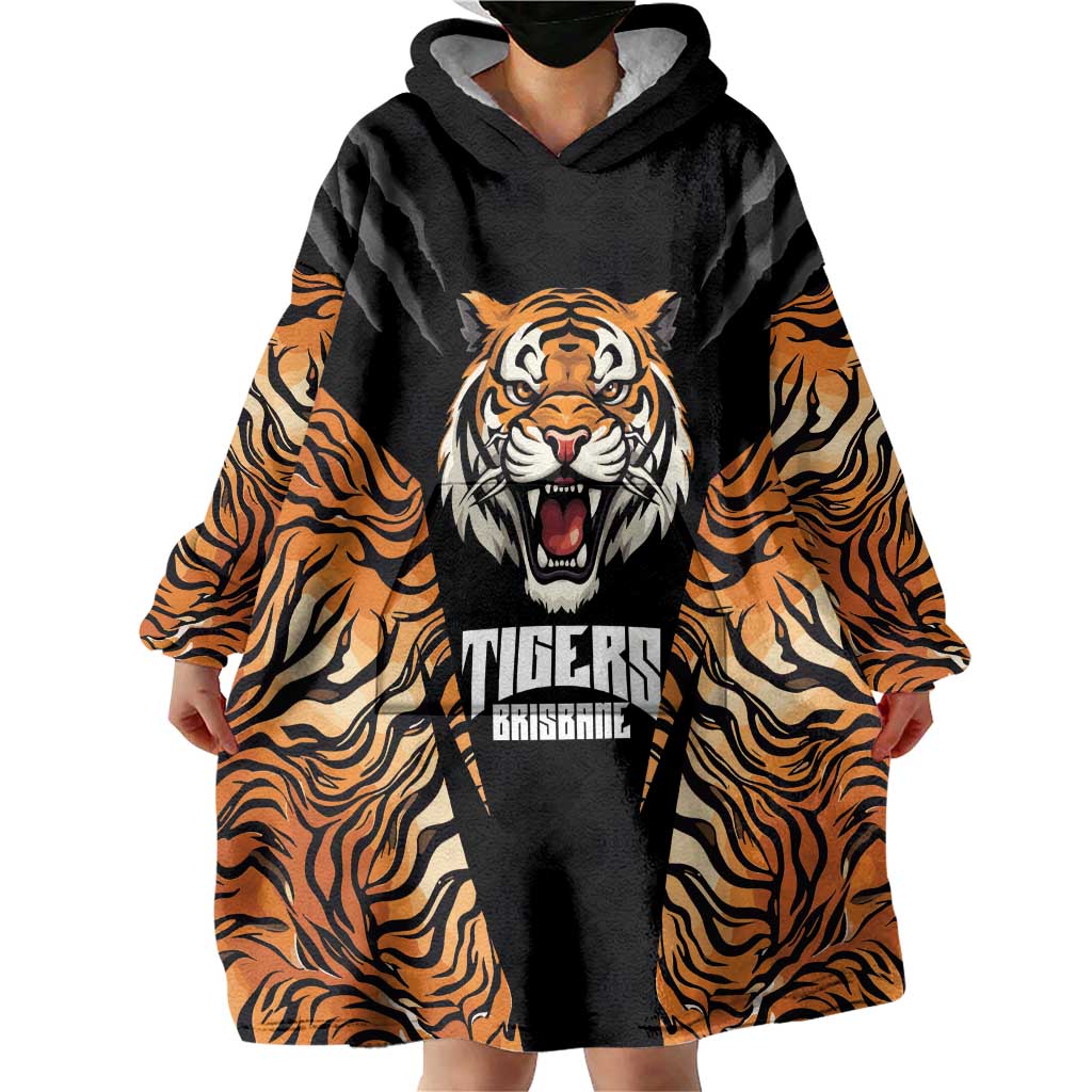 Brisbane Rugby Custom Wearable Blanket Hoodie Go Tigers Skin Pattern - Aussie Hoodie