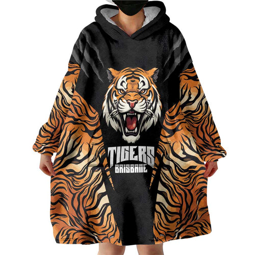 Brisbane Rugby Custom Wearable Blanket Hoodie Go Tigers Skin Pattern - Aussie Hoodie