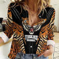 Brisbane Rugby Custom Women Casual Shirt Go Tigers Skin Pattern - Aussie Hoodie