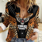 Brisbane Rugby Custom Women Casual Shirt Go Tigers Skin Pattern - Aussie Hoodie