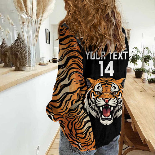 Brisbane Rugby Custom Women Casual Shirt Go Tigers Skin Pattern - Aussie Hoodie