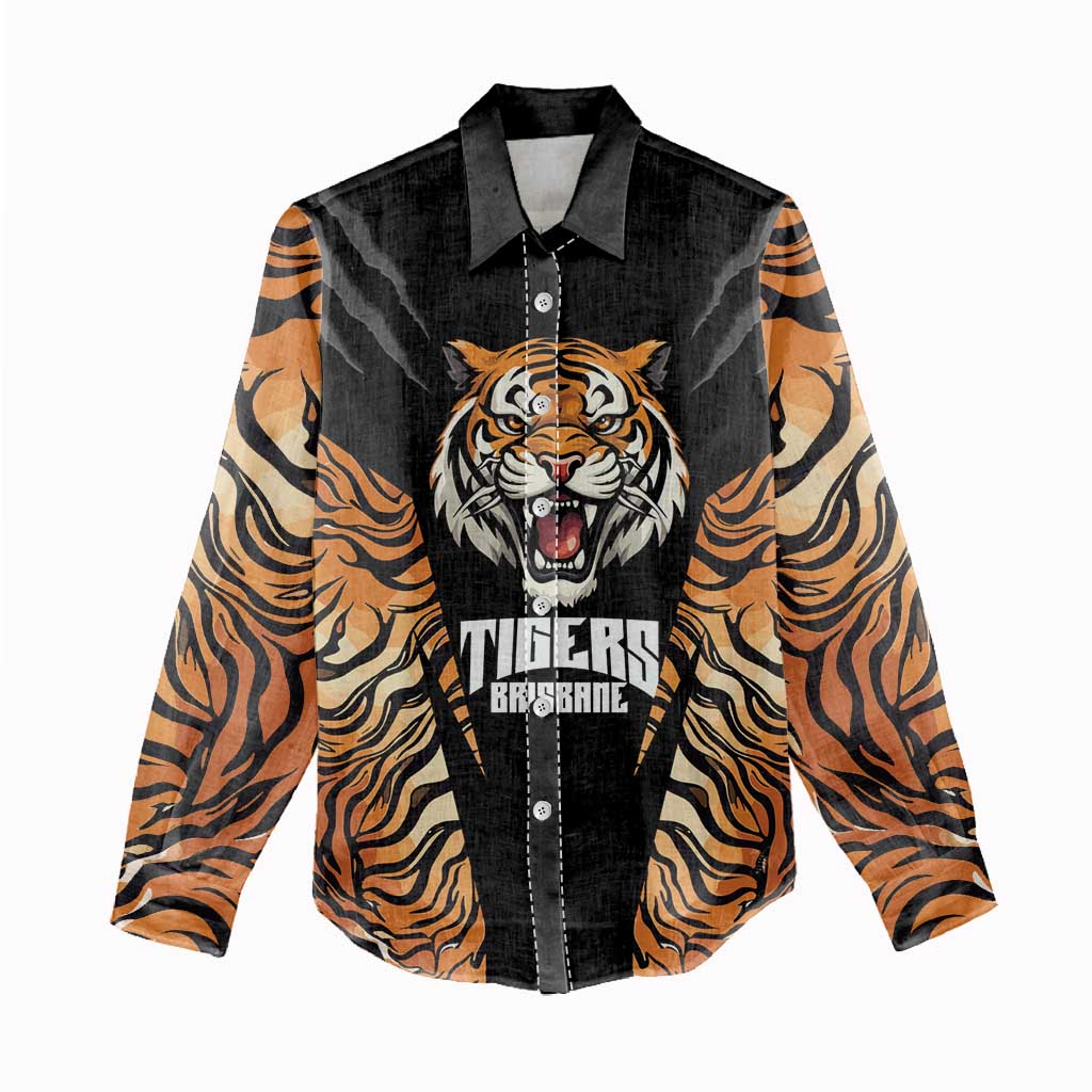 Brisbane Rugby Custom Women Casual Shirt Go Tigers Skin Pattern - Aussie Hoodie