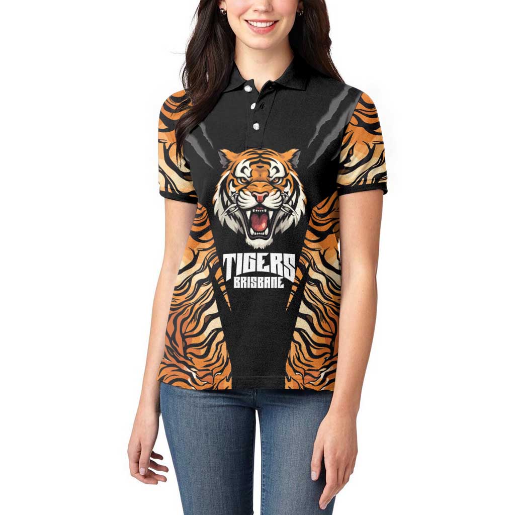 Brisbane Rugby Custom Women Polo Shirt Go Tigers Skin Pattern - Aussie Hoodie