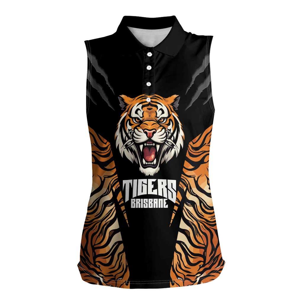 Brisbane Rugby Custom Women Sleeveless Polo Shirt Go Tigers Skin Pattern - Aussie Hoodie