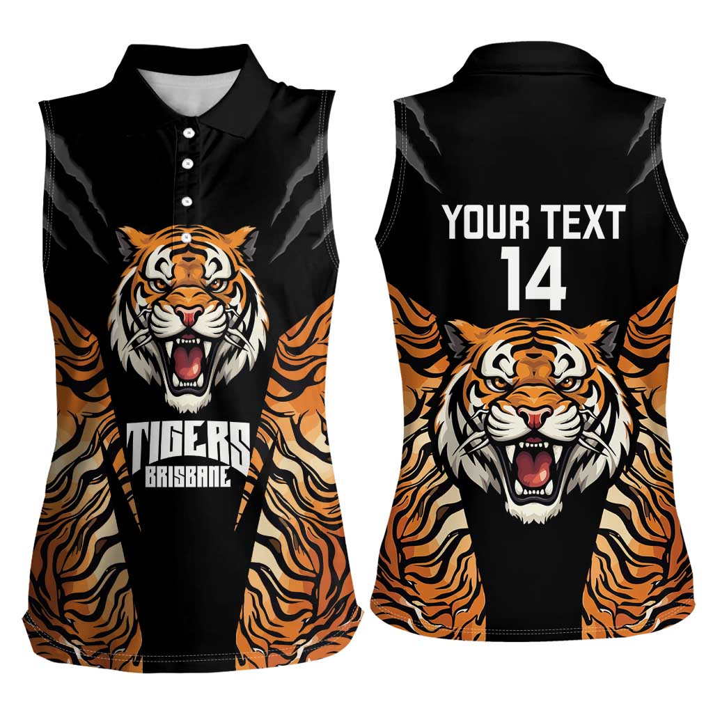 Brisbane Rugby Custom Women Sleeveless Polo Shirt Go Tigers Skin Pattern - Aussie Hoodie