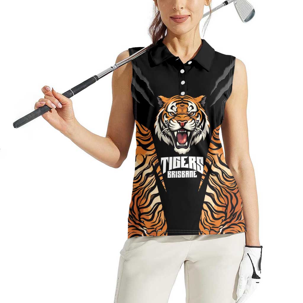 Brisbane Rugby Custom Women Sleeveless Polo Shirt Go Tigers Skin Pattern - Aussie Hoodie
