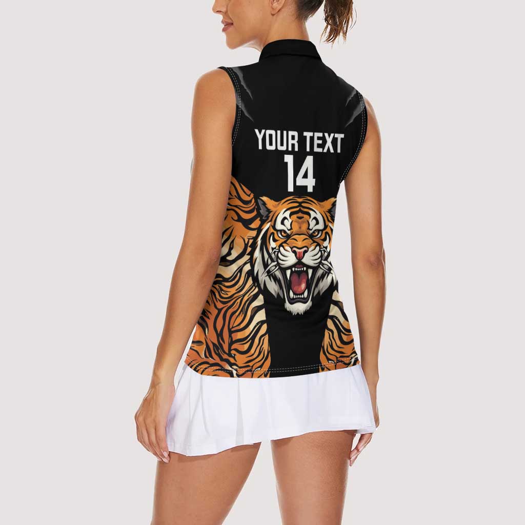 Brisbane Rugby Custom Women Sleeveless Polo Shirt Go Tigers Skin Pattern - Aussie Hoodie