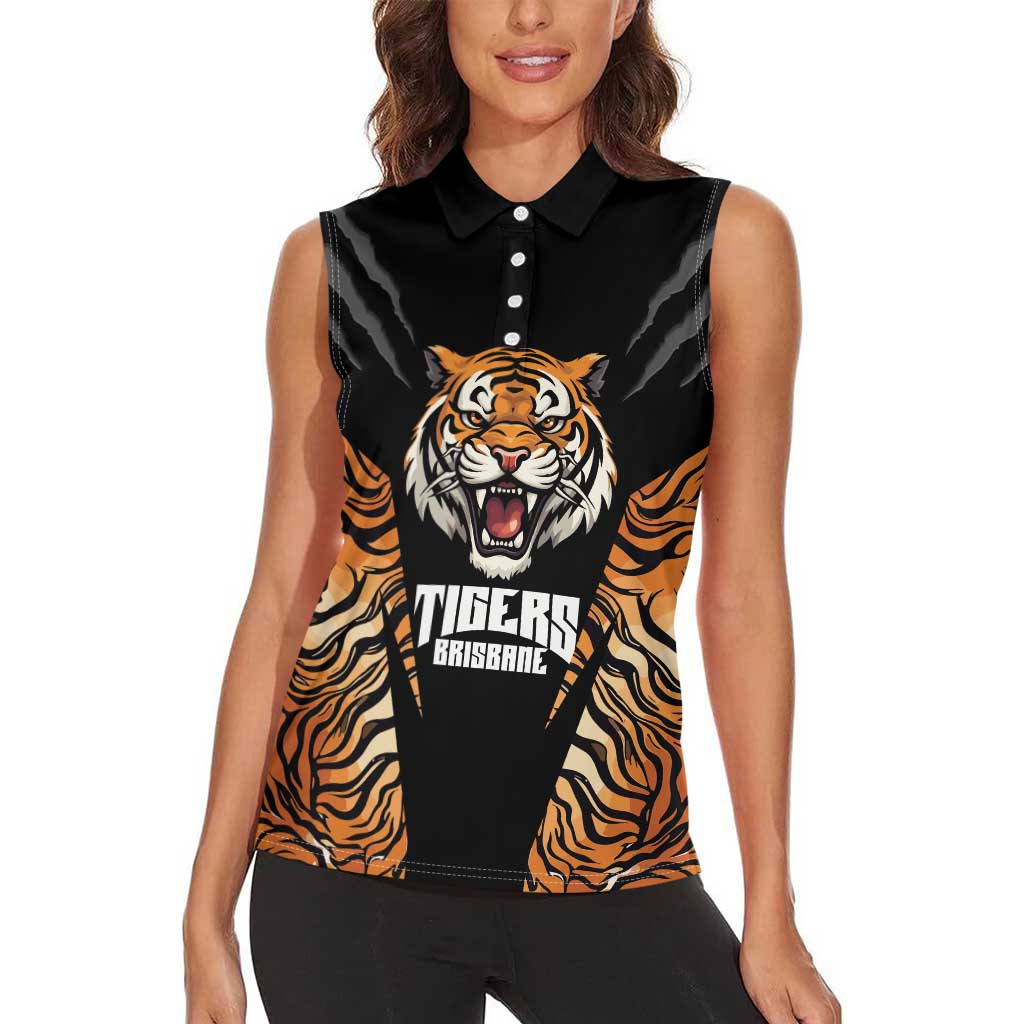 Brisbane Rugby Custom Women Sleeveless Polo Shirt Go Tigers Skin Pattern - Aussie Hoodie