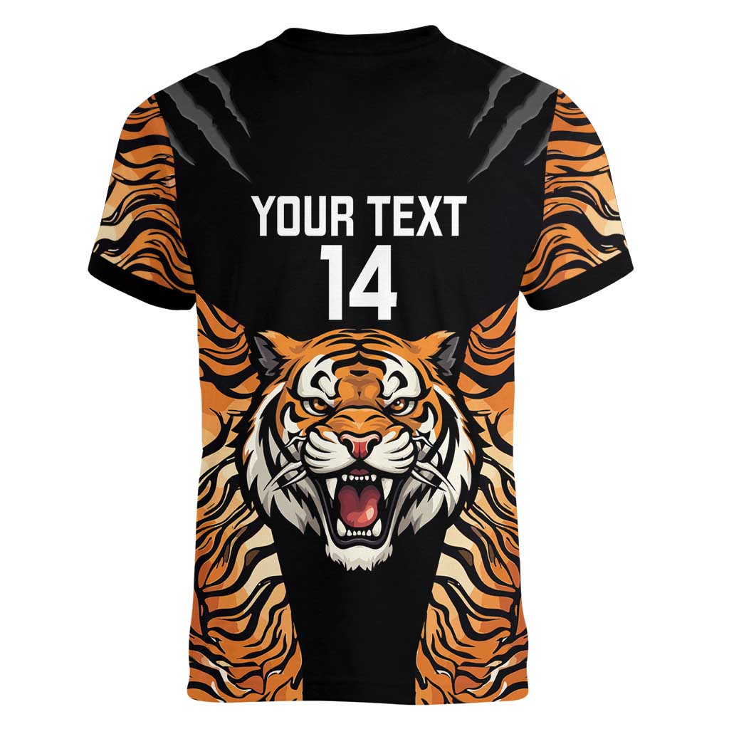 Brisbane Rugby Custom Women V-Neck T-Shirt Go Tigers Skin Pattern - Aussie Hoodie