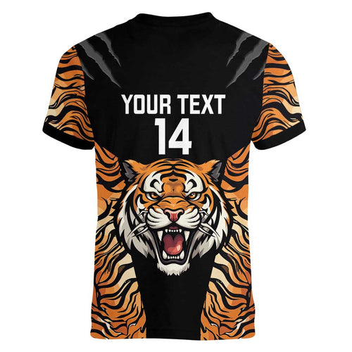 Brisbane Rugby Custom Women V-Neck T-Shirt Go Tigers Skin Pattern - Aussie Hoodie