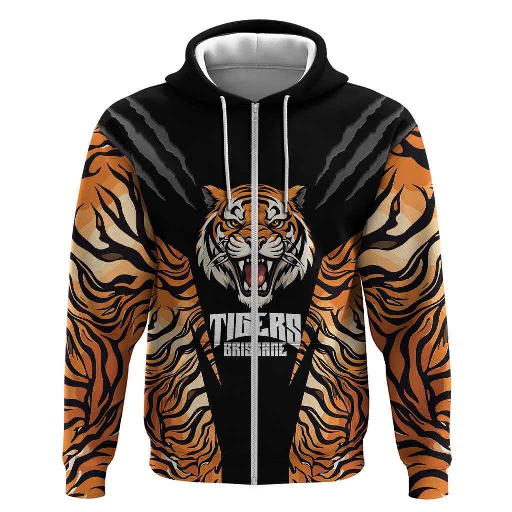 Brisbane Rugby Custom Zip Hoodie Go Tigers Skin Pattern - Aussie Hoodie