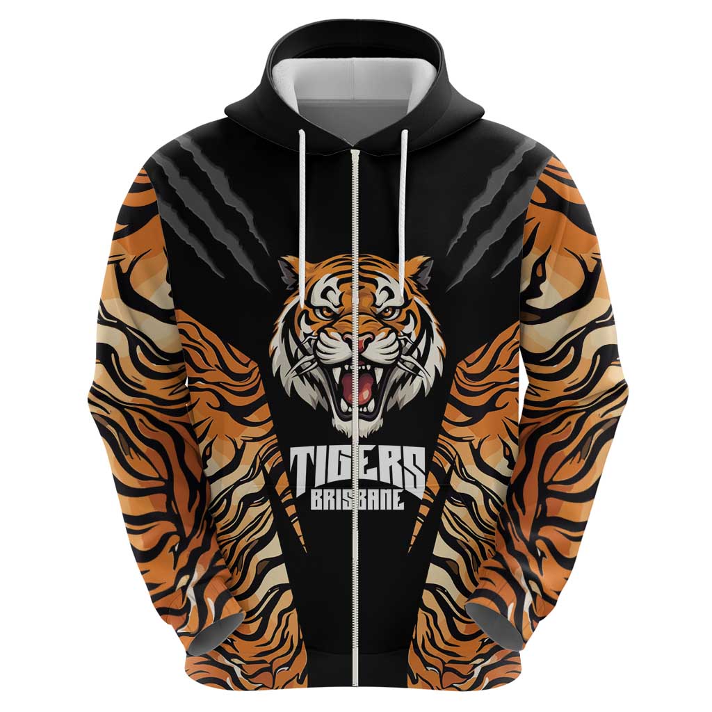 Brisbane Rugby Custom Zip Hoodie Go Tigers Skin Pattern - Aussie Hoodie