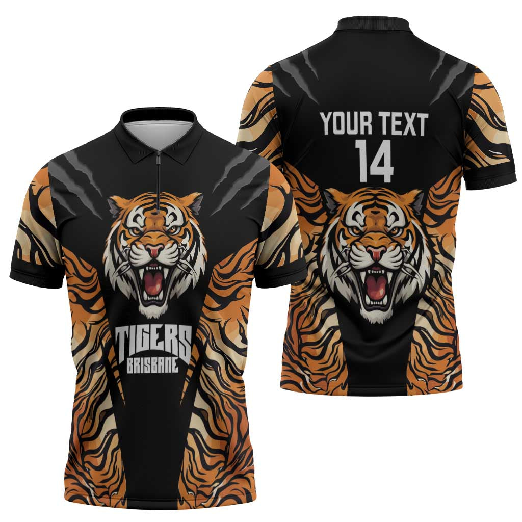 Brisbane Rugby Custom Zipper Polo Shirt Go Tigers Skin Pattern - Aussie Hoodie