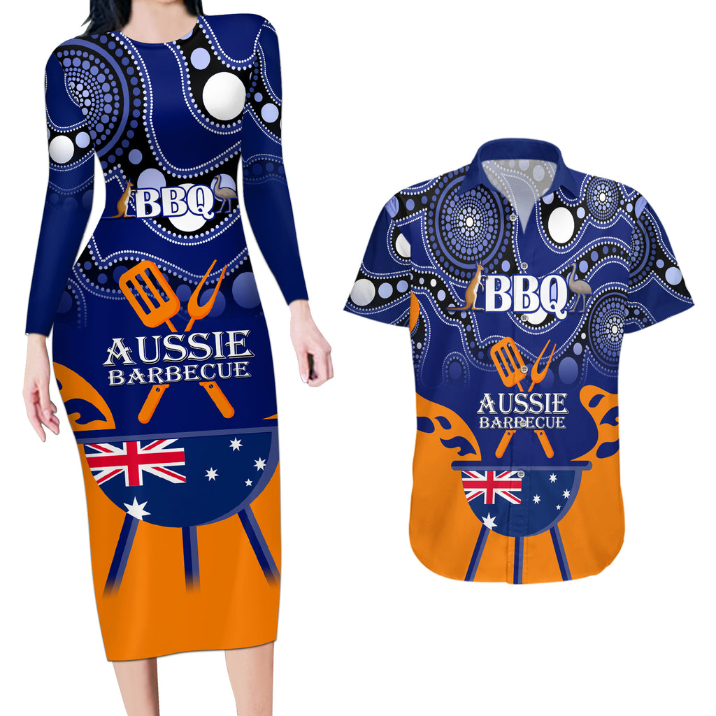 personalised-australia-barbecue-couples-matching-long-sleeve-bodycon-dress-and-hawaiian-shirt-aussie-lovers-bbq-indigenous-version