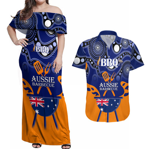 personalised-australia-barbecue-couples-matching-off-shoulder-maxi-dress-and-hawaiian-shirt-aussie-lovers-bbq-indigenous-version