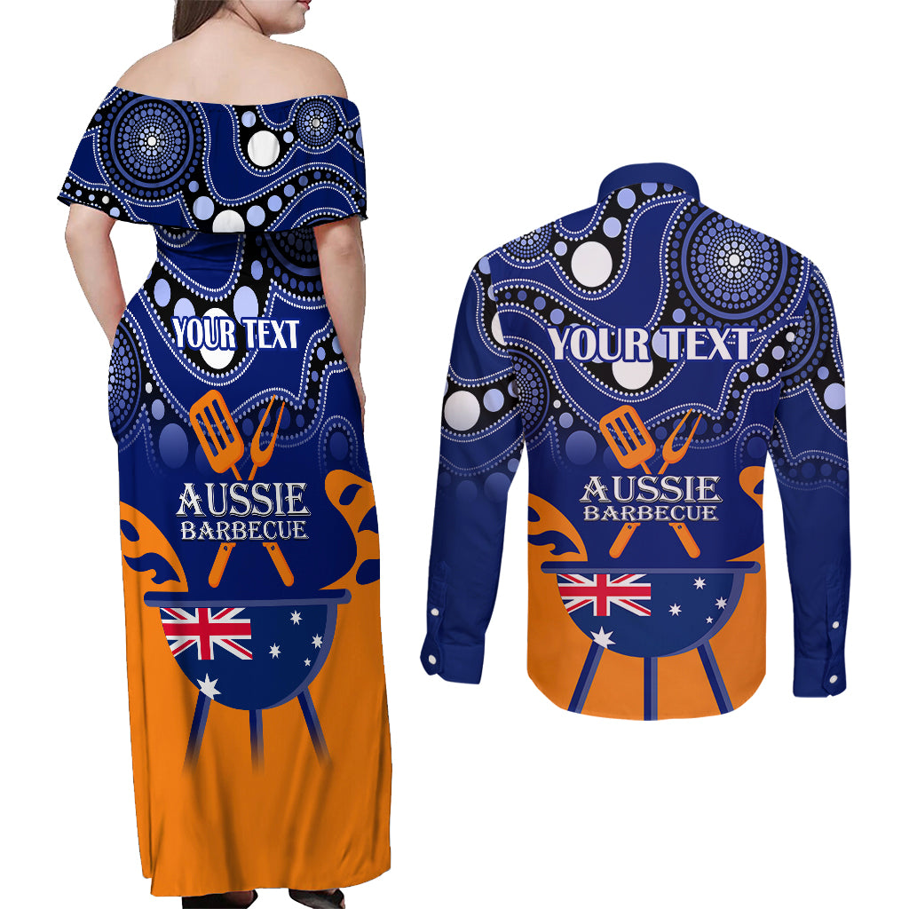 personalised-australia-barbecue-couples-matching-off-shoulder-maxi-dress-and-long-sleeve-button-shirts-aussie-lovers-bbq-indigenous-version