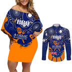 personalised-australia-barbecue-couples-matching-off-shoulder-short-dress-and-long-sleeve-button-shirts-aussie-lovers-bbq-indigenous-version