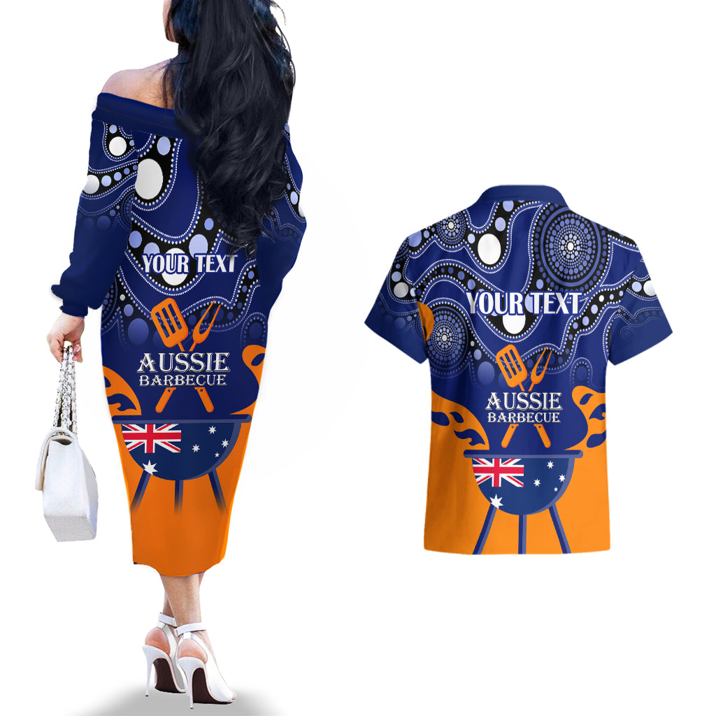 personalised-australia-barbecue-couples-matching-off-the-shoulder-long-sleeve-dress-and-hawaiian-shirt-aussie-lovers-bbq-indigenous-version