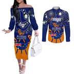 personalised-australia-barbecue-couples-matching-off-the-shoulder-long-sleeve-dress-and-long-sleeve-button-shirts-aussie-lovers-bbq-indigenous-version