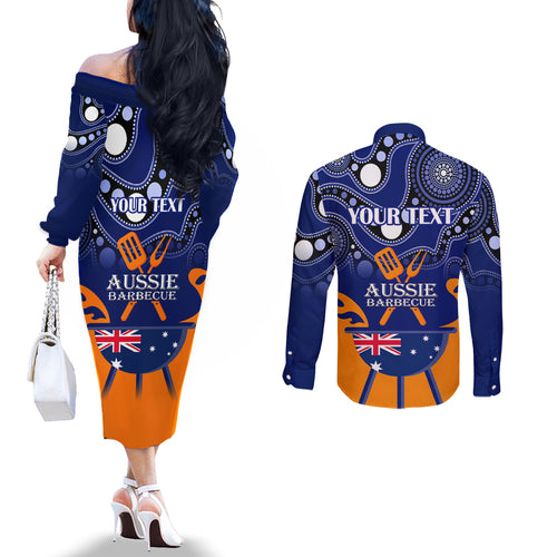 personalised-australia-barbecue-couples-matching-off-the-shoulder-long-sleeve-dress-and-long-sleeve-button-shirts-aussie-lovers-bbq-indigenous-version