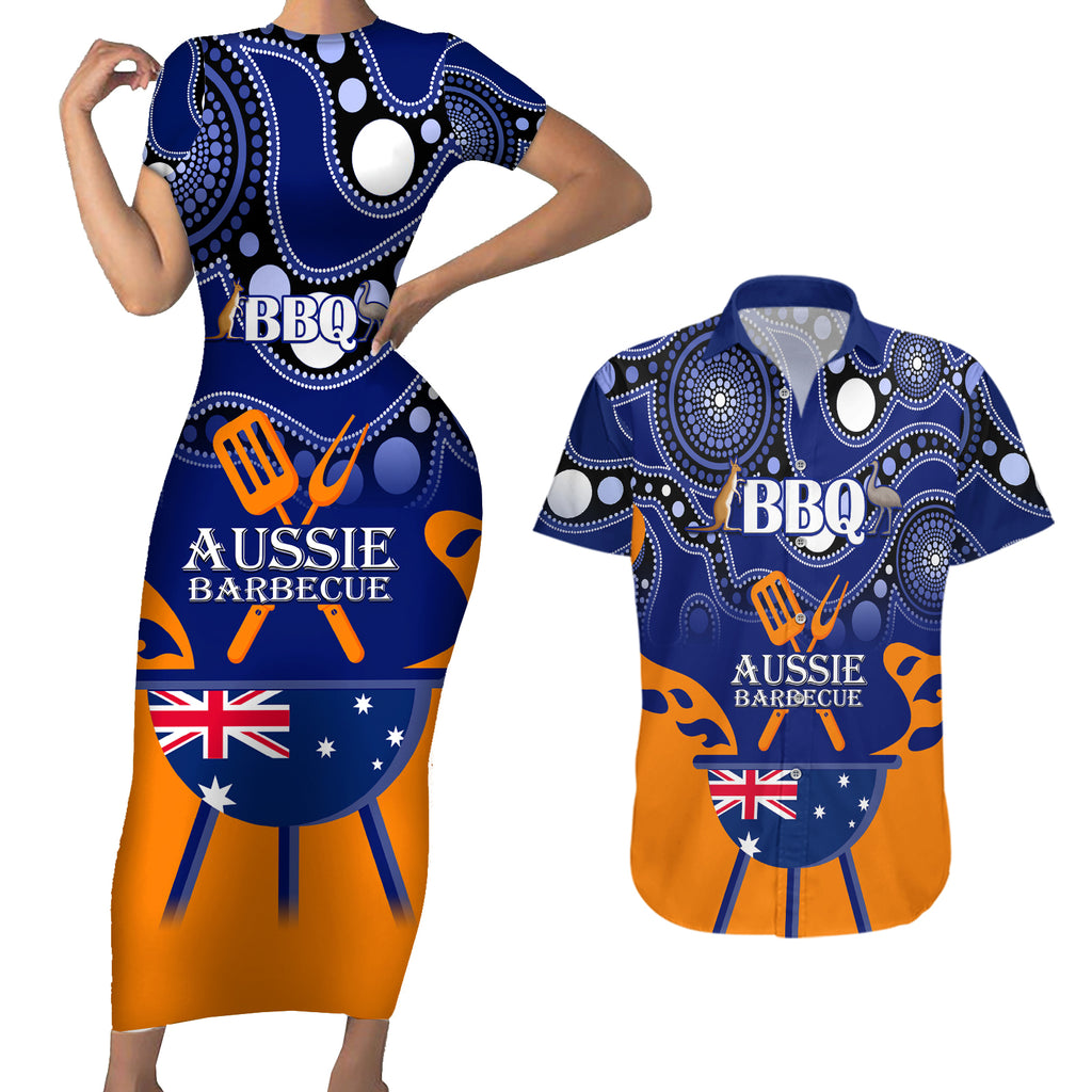 personalised-australia-barbecue-couples-matching-short-sleeve-bodycon-dress-and-hawaiian-shirt-aussie-lovers-bbq-indigenous-version