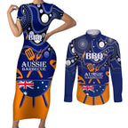 personalised-australia-barbecue-couples-matching-short-sleeve-bodycon-dress-and-long-sleeve-button-shirts-aussie-lovers-bbq-indigenous-version