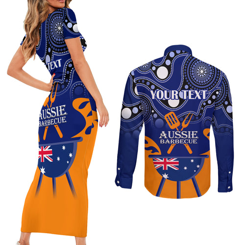 personalised-australia-barbecue-couples-matching-short-sleeve-bodycon-dress-and-long-sleeve-button-shirts-aussie-lovers-bbq-indigenous-version