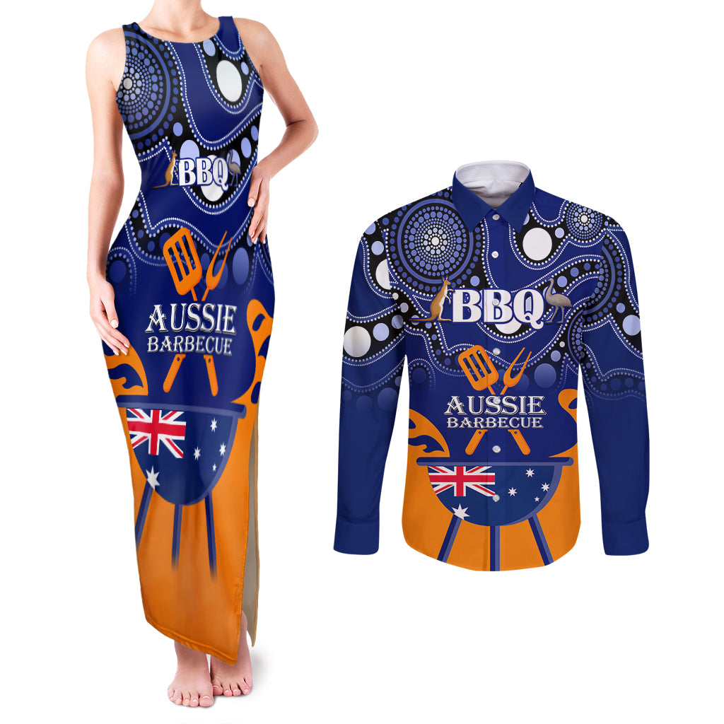 personalised-australia-barbecue-couples-matching-tank-maxi-dress-and-long-sleeve-button-shirts-aussie-lovers-bbq-indigenous-version