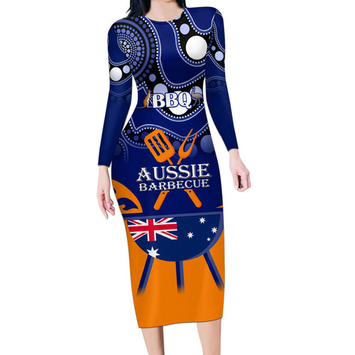 personalised-australia-barbecue-long-sleeve-bodycon-dress-aussie-lovers-bbq-indigenous-version