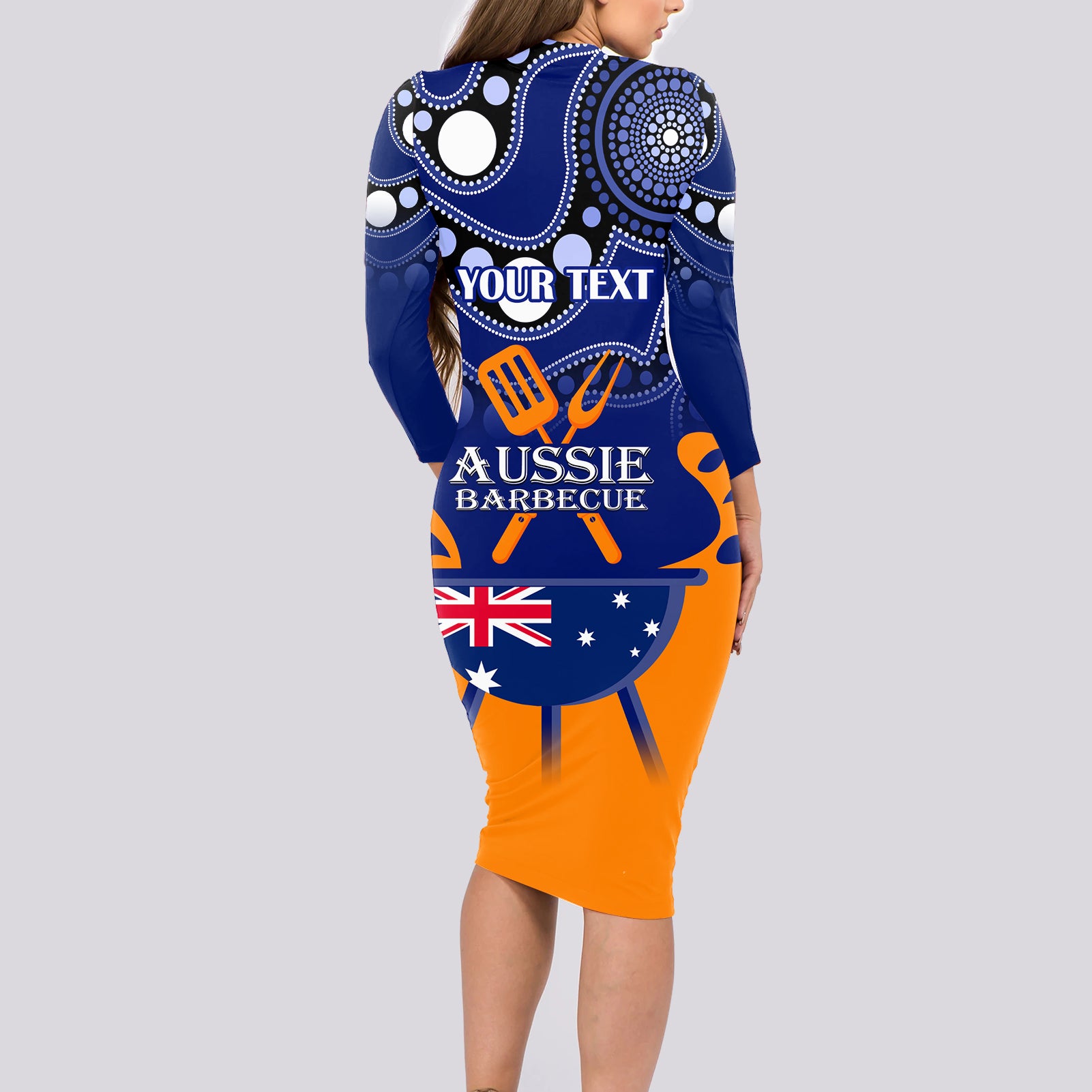 personalised-australia-barbecue-long-sleeve-bodycon-dress-aussie-lovers-bbq-indigenous-version