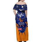 personalised-australia-barbecue-off-shoulder-maxi-dress-aussie-lovers-bbq-indigenous-version
