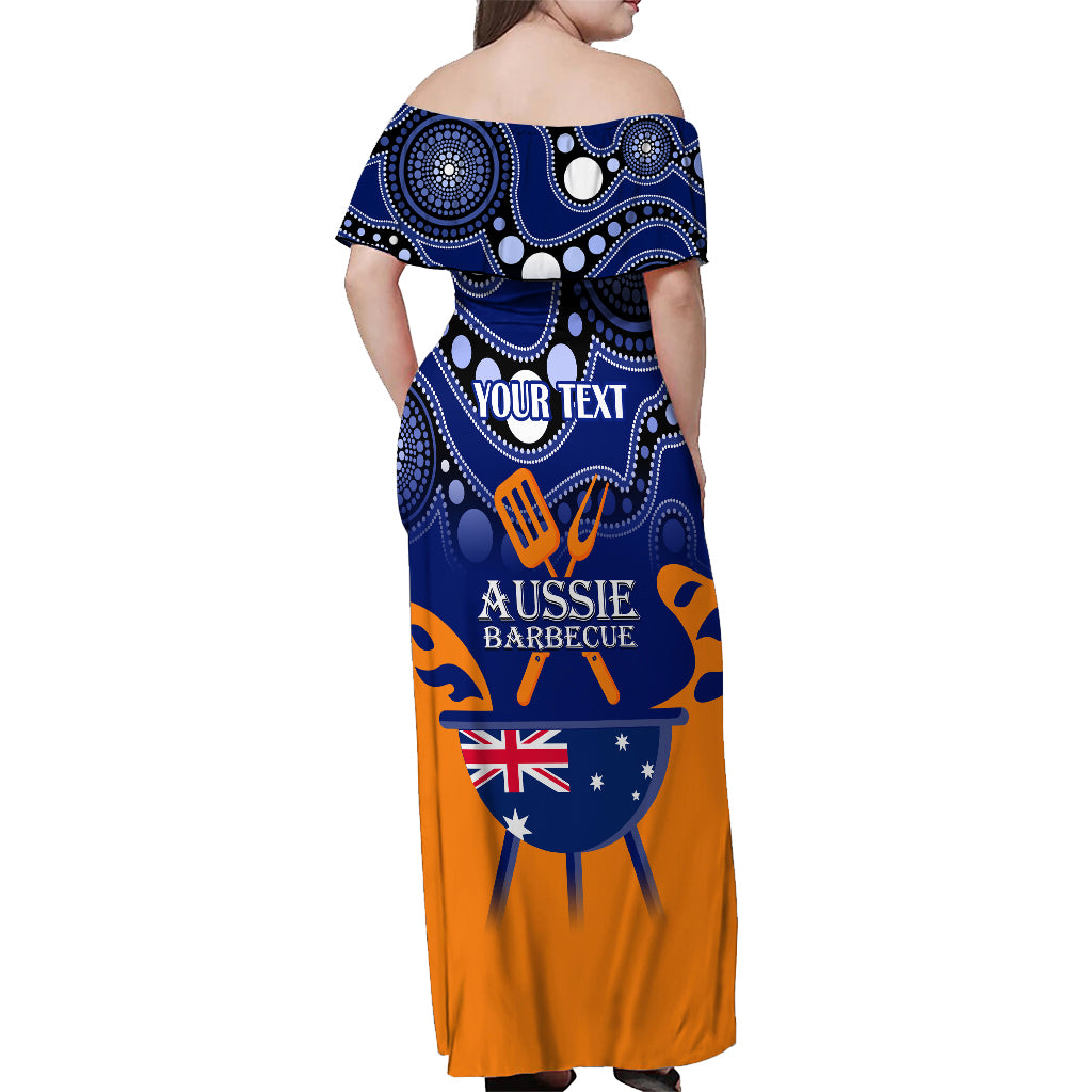 personalised-australia-barbecue-off-shoulder-maxi-dress-aussie-lovers-bbq-indigenous-version